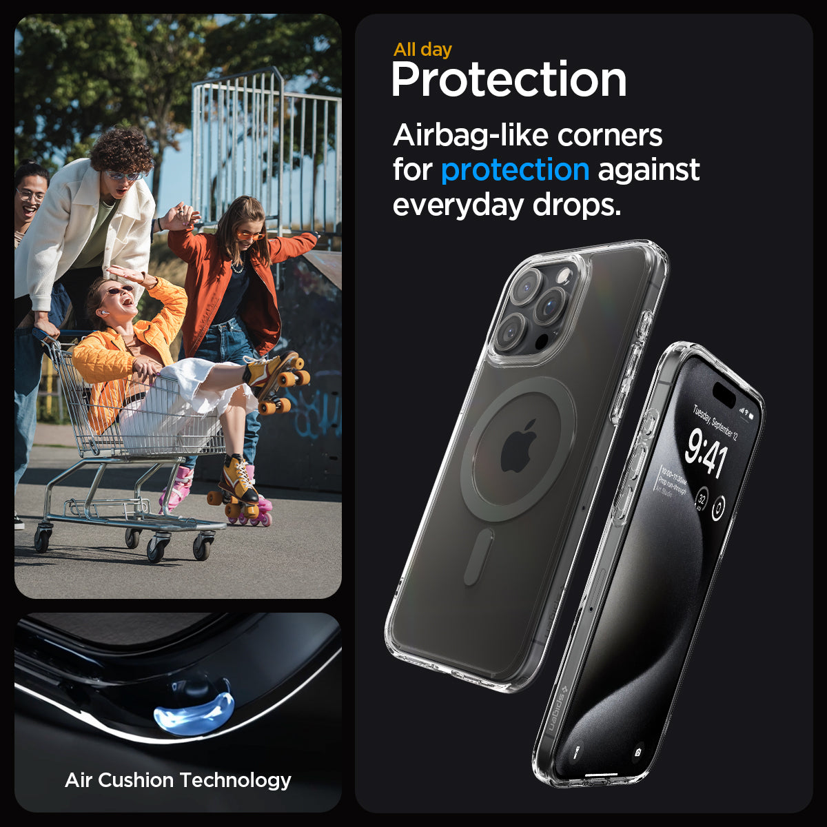 ACS06577 - iPhone 15 Pro Max Case Ultra Hybrid (MagFit) in graphite  all day protection. Airbag like corners for protection against everyday drops. air cushion technology.