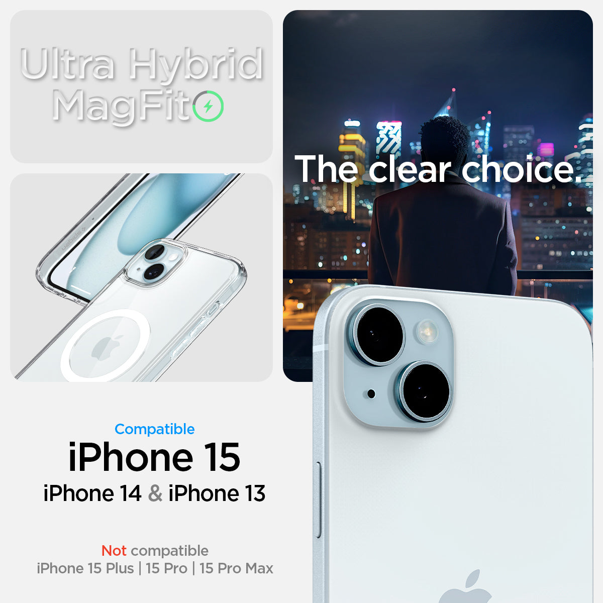 ACS06802 - iPhone 15 Case Ultra Hybrid (MagFit) in white showing the compatibility