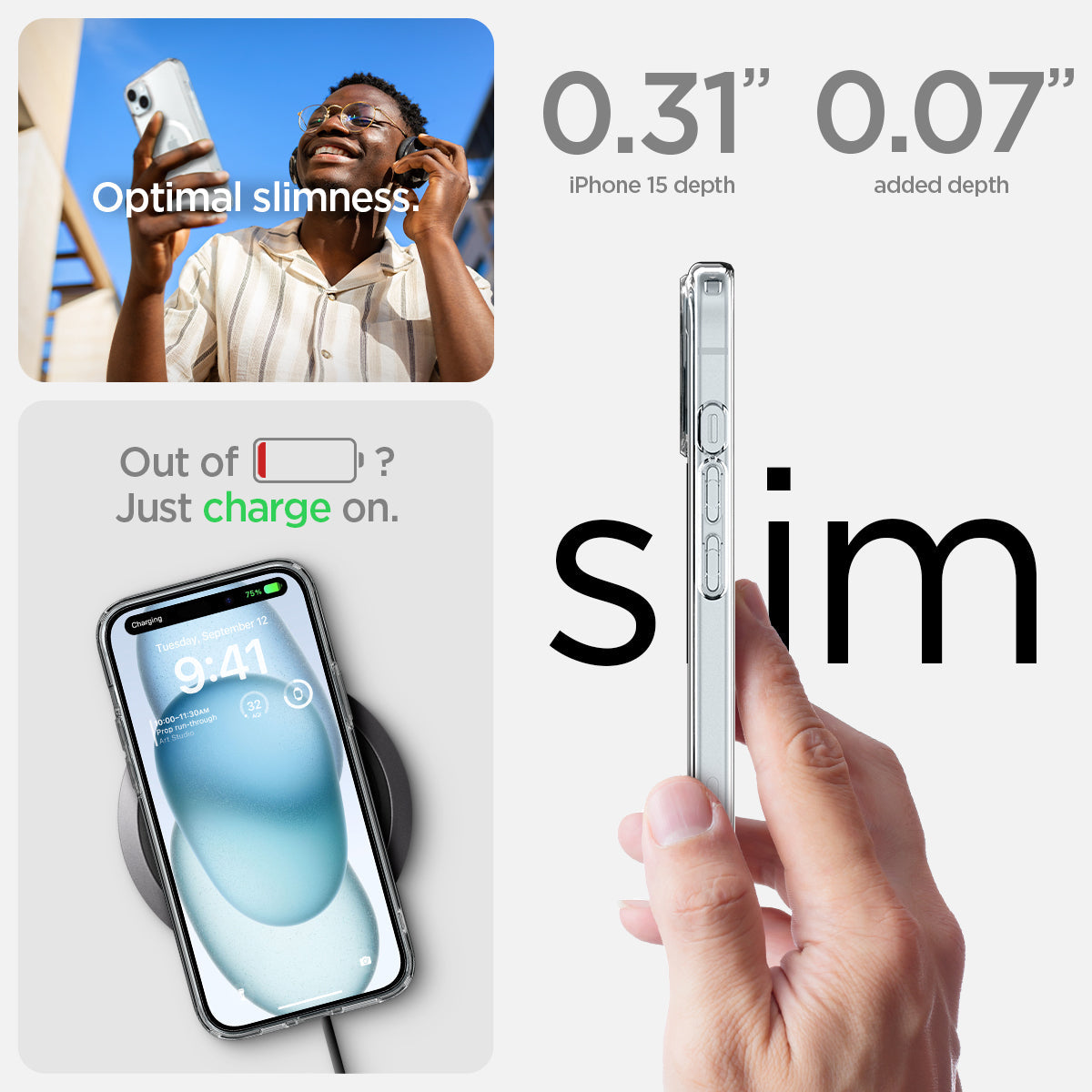 ACS06802 - iPhone 15 Case Ultra Hybrid (MagFit) in white showing the slim feature