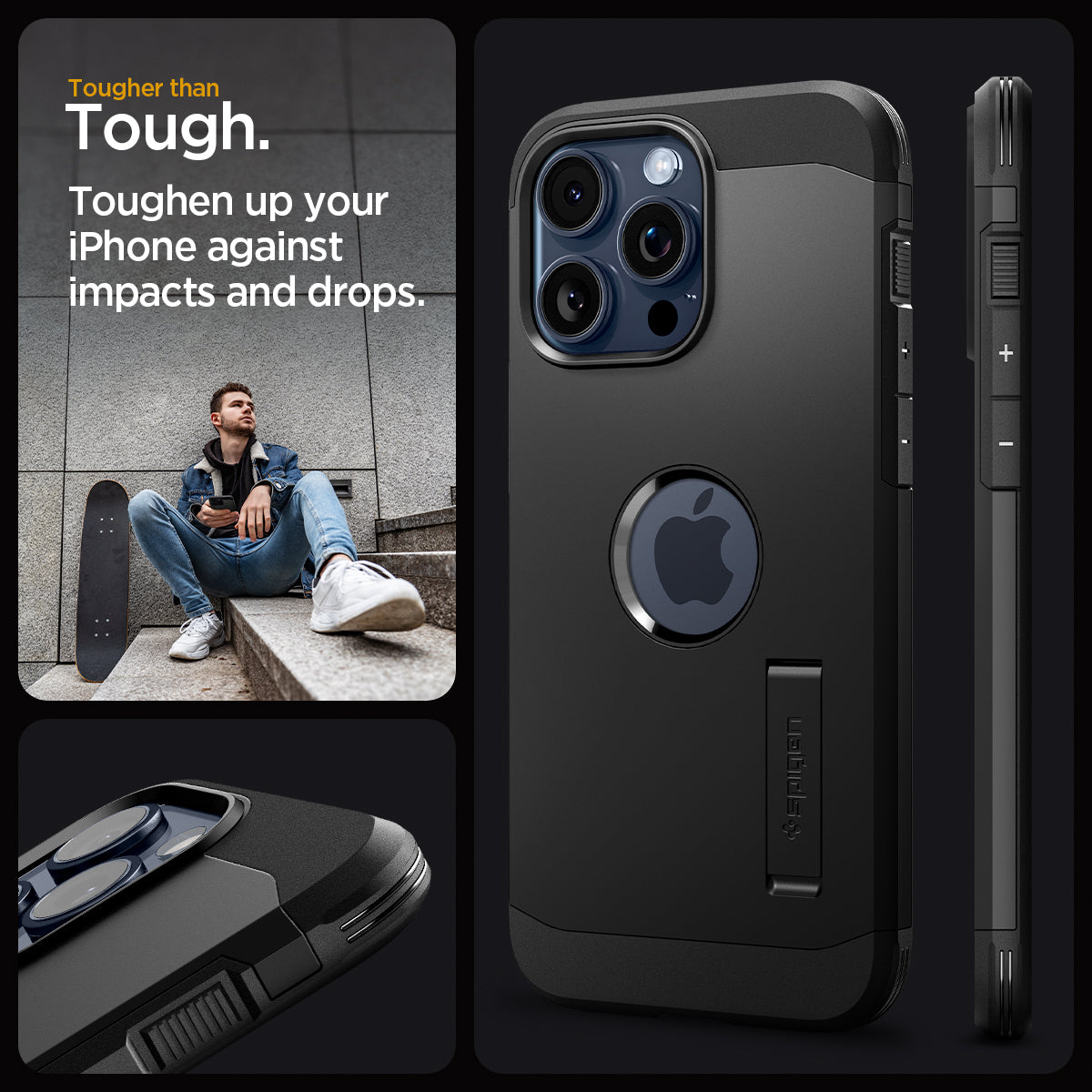 ACS06594 - iPhone 15 Pro Max Case Tough Armor (MagFit) in black tougher than tough. toughen up your Phone against impacts and drops.