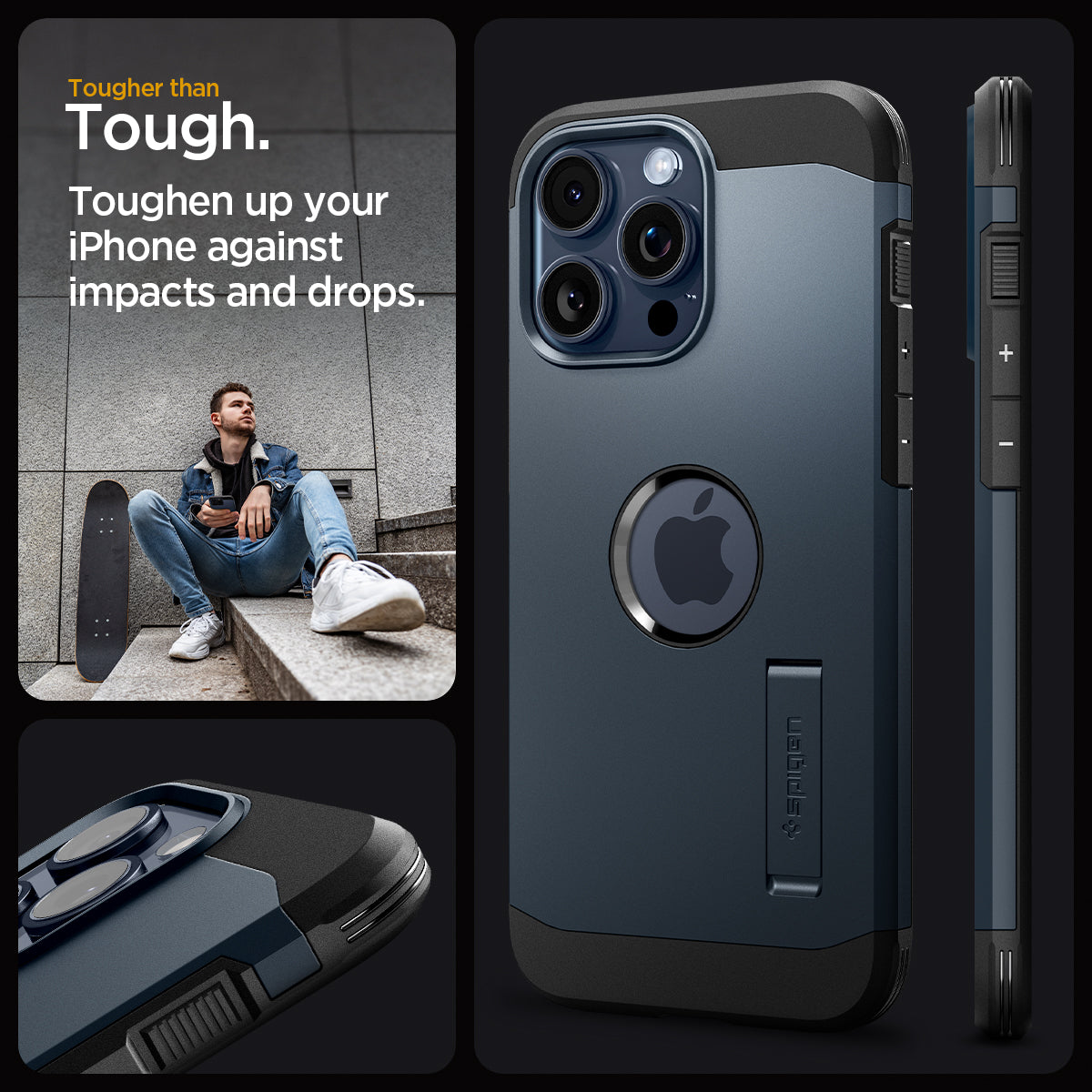 ACS06595 - iPhone 15 Pro Max Case Tough Armor (MagFit) in metal slate tougher than tough. toughen up your Phone against impacts and drops.