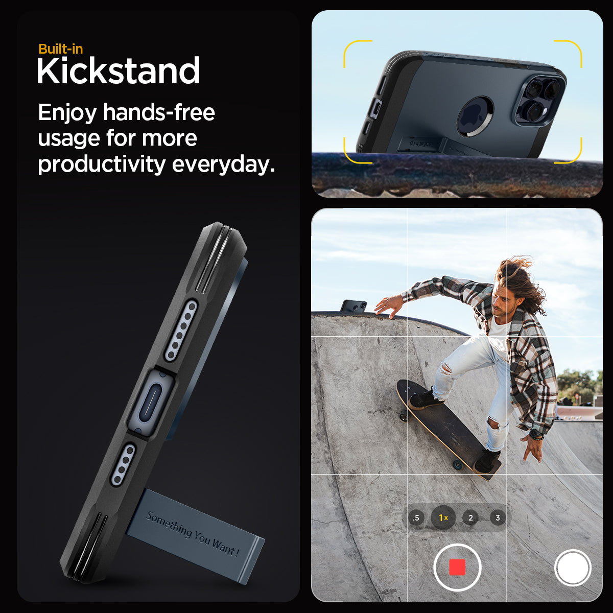 ACS06595 - iPhone 15 Pro Max Case Tough Armor (MagFit) in metal slate built in kick stand enjoy hands free usage for more productivity everyday.