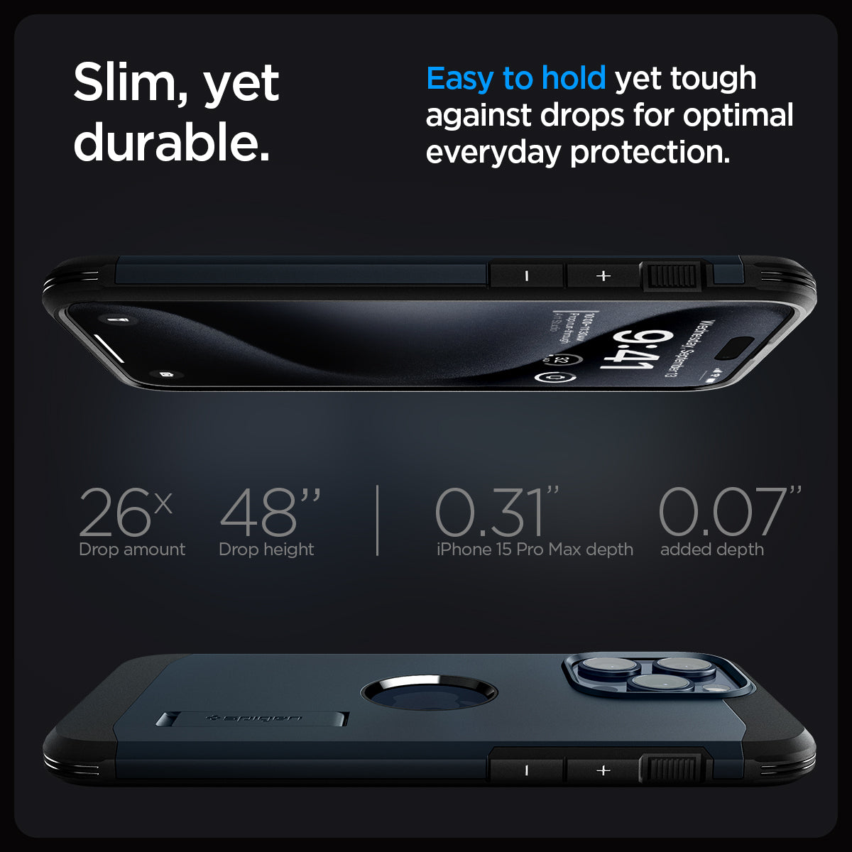 ACS06595 - iPhone 15 Pro Max Case Tough Armor (MagFit) in metal slate slim yet durable. easy to hold yet tough against drops for optimal everyday protection
