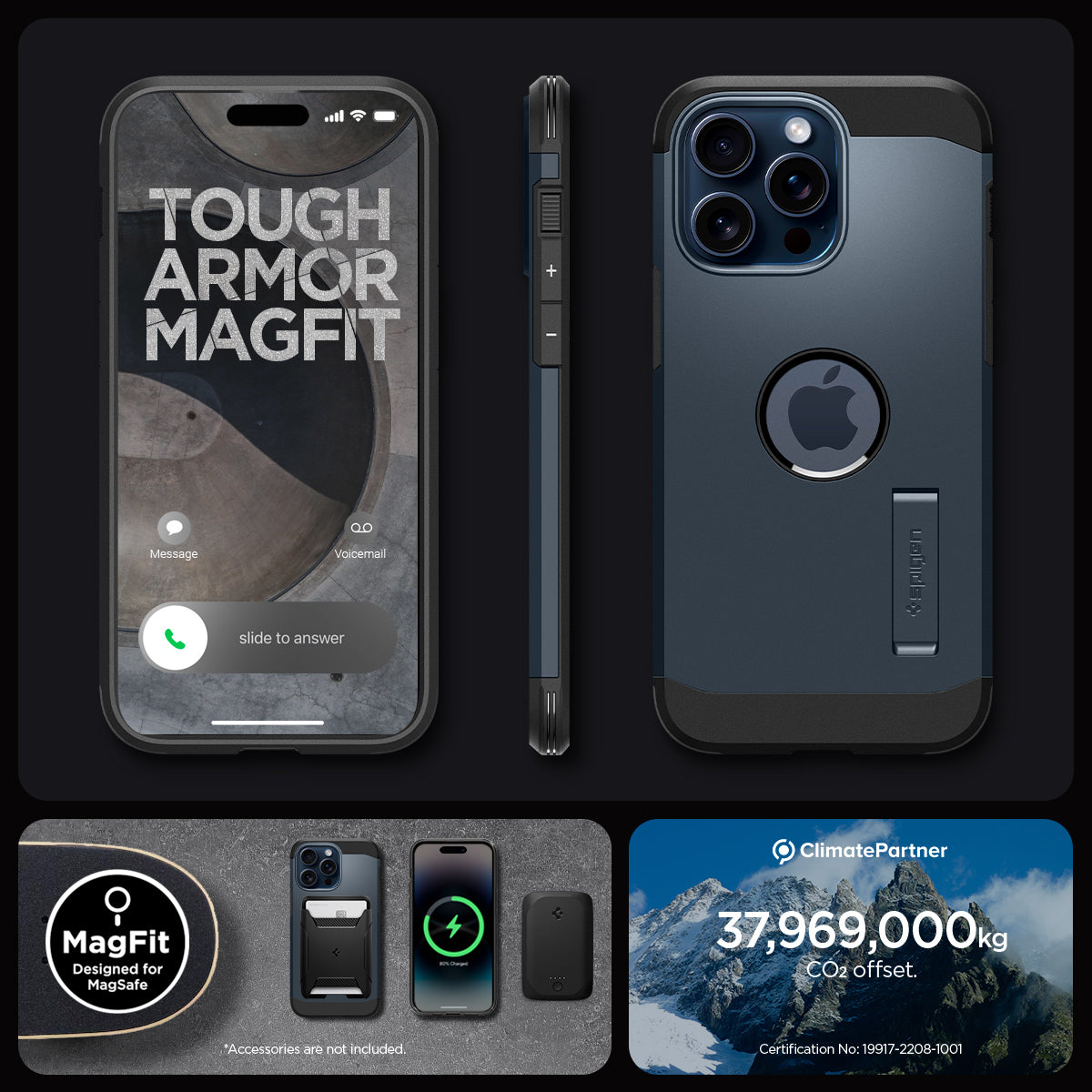 ACS06595 - iPhone 15 Pro Max Case Tough Armor (MagFit) in metal slate tough armor magfit. designed for magsafe. 37,969,000kg CO2 offset.