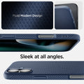ACS08195 - iPhone 16 Case Liquid Air in Navy Blue showing the fluid modern design. Sleek at all angles