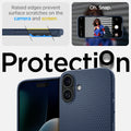 ACS08195 - iPhone 16 Case Liquid Air in Navy Blue showing the raised edges prevent surface scratches on the camera and screen