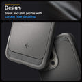 ACS07987 - iPhone 16 Pro Max Case Rugged Armor (MagFit) in Gray showing the sleek and unique design. Sleek and slim profile with carbon fiber detailing