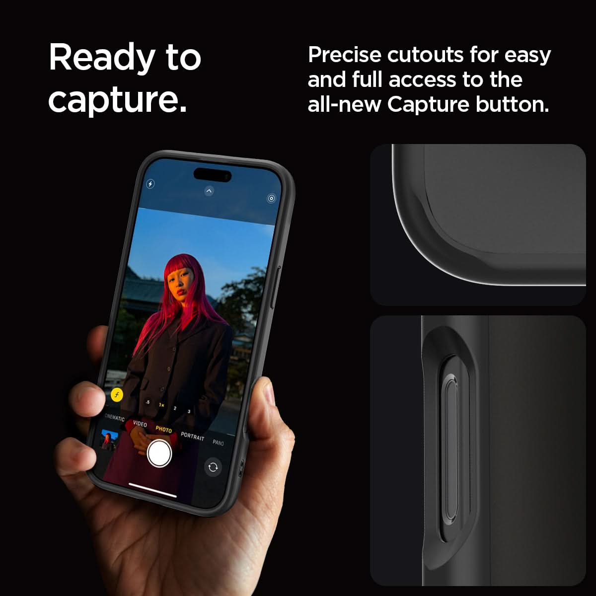 ACS07996 - iPhone 16 Pro Max Case Ultra Hybrid in Matte Black ready to capture. precise cutouts for easy and full access to the all new capture button.