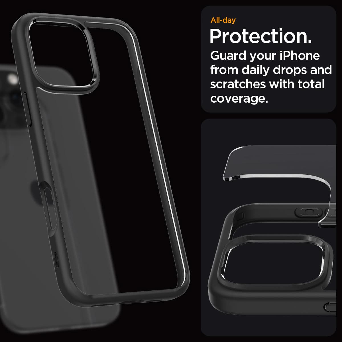 ACS08125 - iPhone 16 Pro Case Ultra Hybrid in Matte Black all day protection. guard your iPhone from daily drops and scratches with total coverage.