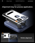 AGL10644 - iPhone 17 Pro Optik Pro XL EZ Fit Lens Protector in black showing the alignment tray for precise application, achieve perfect alignment