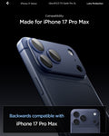 AGL10651 - iPhone 17 Pro Max Optik Pro XL EZ Fit Lens Protector in blue showing the compatibility only with iPhone 17 Pro Max