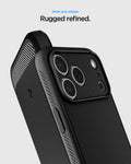 ACS09886 - iPhone 17 Pro Max Rugged Armor (MagFit) in Matte Black showing sleek and unique. Rugged refined.