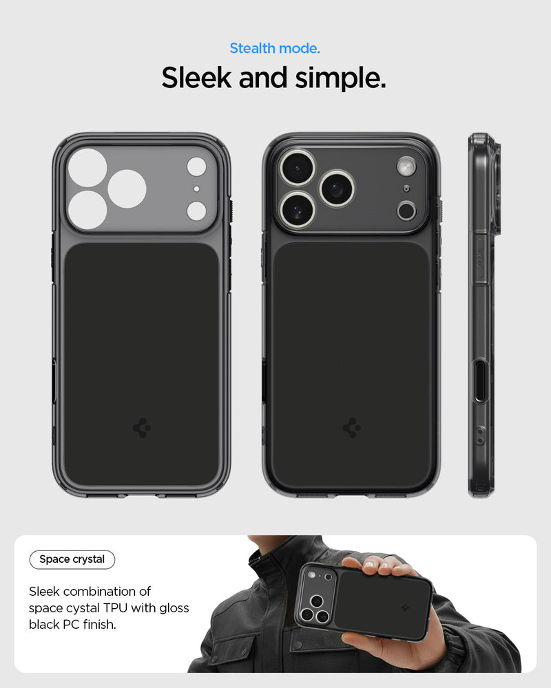 ACS10078 - iPhone 17 Pro Ultra Hybrid T (MagFit) in Matte Black showing long lasting clarity. Keep it original with dura clear.