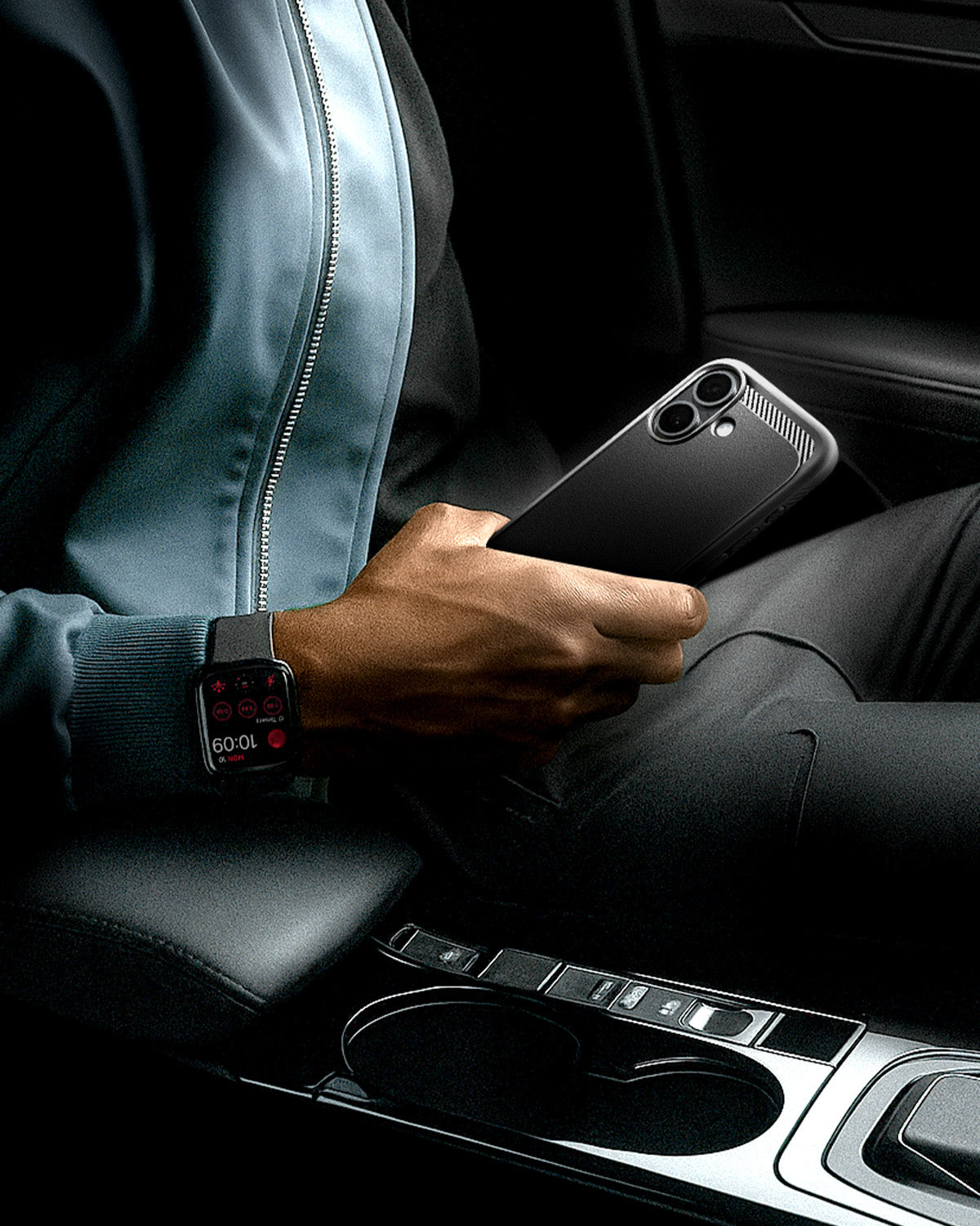 ACS09975 - iPhone 17 Rugged Armor (MagFit) in Matte Black showing sleek and unique. Rugged refined. Matte black profile with subtle carbon fiber accent