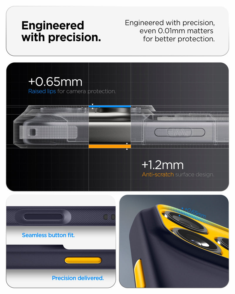 ACS09913 - iPhone 17 Pro Max Case Nano Pop (MagFit) in blueberry navy showing the engineered with precision. Engineered with precision, even 0.01mm matters for better protection