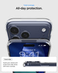 ACS10954 - iPhone 17 Pro Ultra Hybrid (MagFit) in Clear Deep Blue showing total coverage. all day protection. raised edges guard your camera and screen from daily drops with total coverage.