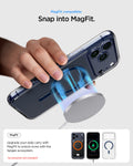 ACS10954 - iPhone 17 Pro Ultra Hybrid (MagFit) in Clear Deep Blue showing magfit compatible. snap into magfit.
