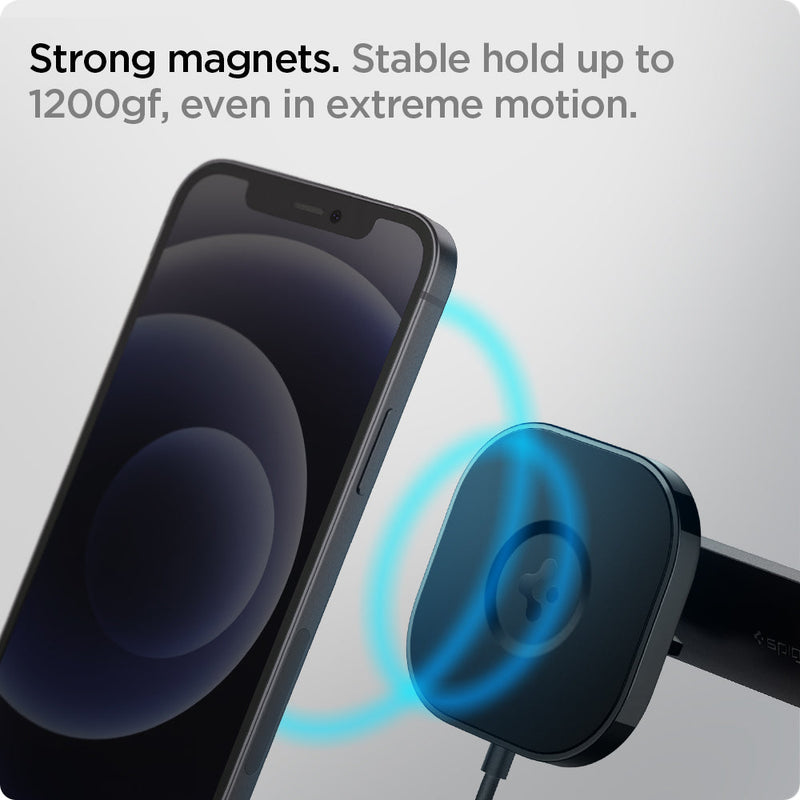 ACP02615 - OneTap Pro Air Vent Car Mount ITS12W (MagFit) showing the Strong magnets. Stable hold up to 1200gf, even in extreme motion. A device hovering in front of a car mount