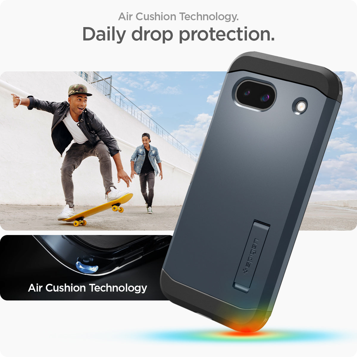 ACS07265 - Pixel 8a Case Tough Armor in Metal Slate  air cushion technology. Daily drop protection.