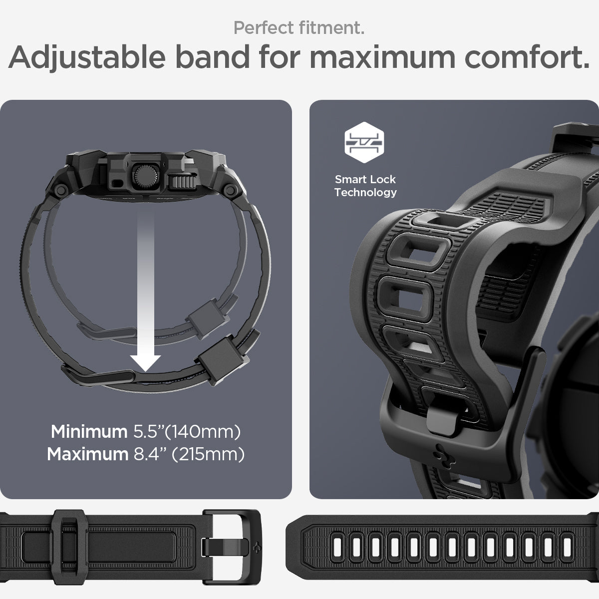 ACS07599 - Pixel Watch 3 (45mm) Case Rugged Armor Pro in Black  perfect fitment adjustable band for maximum comfort.