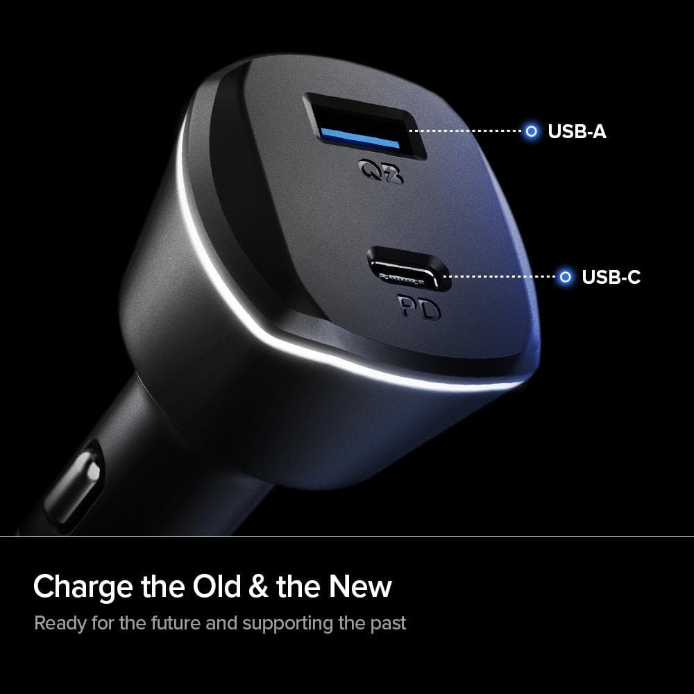 000CG24748 - Arc Station Car Charger USB-A and USB-C Port showing to charge the Old and the New with both USB-A port and USB-C port. 