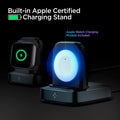 000CH25522 - Apple Watch ArcField 2.5W Wireless Charger PF2002 in Black showing the Built-in Apple Certified Charging Stand. On an apple stand, an Apple Watch Charging Module is included