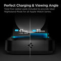000CH25522 - Apple Watch ArcField 2.5W Wireless Charger PF2002 in Black showing the Perfect Charging & Viewing Angle. Total five rubber pads included to provide ideal Nightstand Mode for all Apple Watch Series with max (45mm) + case |  Band and min (38mm)