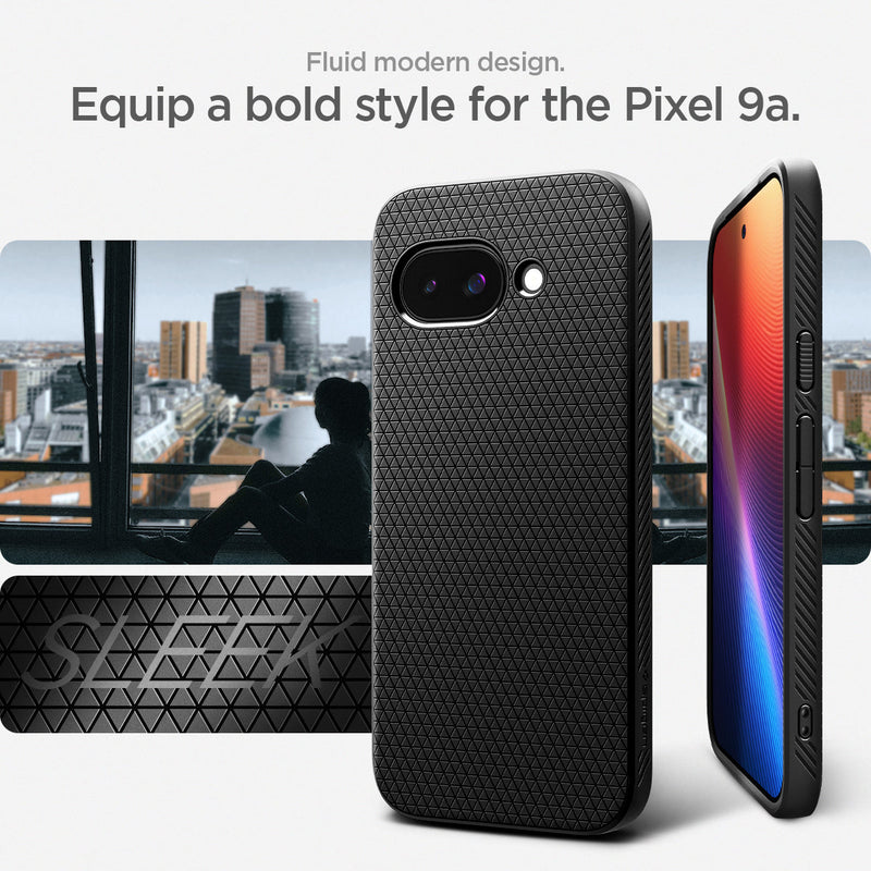 ACS09039 - Pixel 9a Case Liquid Air in Matte Black showing the fluid modern design. Equip a bold style for the Pixel 9a