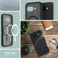 ACS09045 - Pixel 9a Case Ultra Hybrid Metal Ring (MagFit) in Frost Black showing the different angles