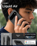 ACS11438 - Pixel 11 Liquid Air Matte Black person holding the Liquid Air case featuring a textured grip, slim profile, and Air Cushion Technology.