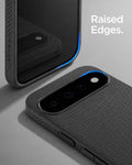 ACS11438 - Pixel 11 Liquid Air Matte Black close up highlighting the raised edges around the display and camera for added protection.