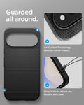 ACS11428 - Pixel 11 Pro  Liquid Air Matte Black close up highlighting Air Cushion Technology, raised edges, and integrated strap holes.