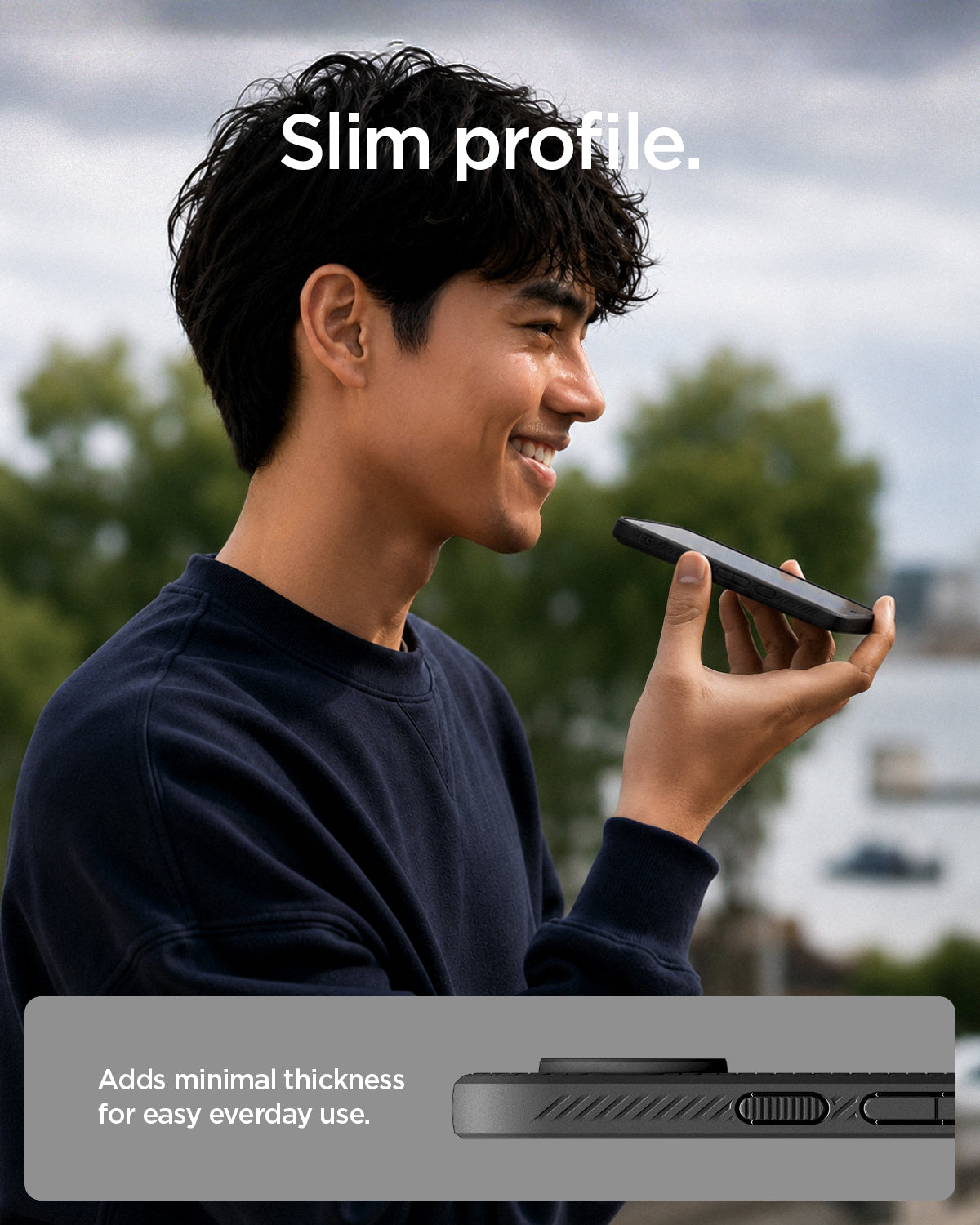 ACS11438 - Pixel 11 Liquid Air Matte Black person holding the case demonstrating its slim profile during everyday use.