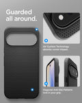 ACS11449 - Pixel 11 Pro XL Liquid Air (Mag Fit) Matte Black close up highlighting Air Cushion Technology, textured side grips, and corner protection.