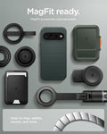 ACS11863 - Pixel 11 Pro XL Liquid Air (Mag Fit) Abyss Green case shown with compatible magnetic accessories including a wallet, charger, ring grip, and car mount.