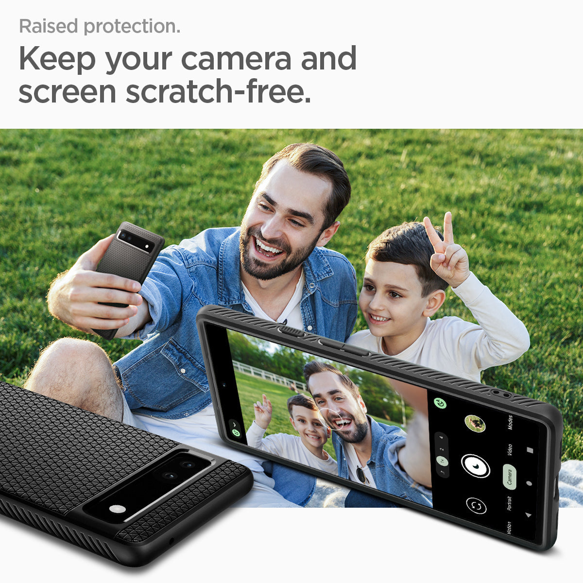 ACS04474 - Pixel 6a Case Liquid Air in matte black  lifted protection. keep  your camera and screen scratch free.