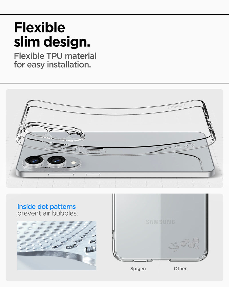 ACS09425 - Galaxy S25 Edge Case Liquid Crystal in Crystal Clear showing the flexible slim design. Flexible TPU material for easy installation. Inside dot patterns prevent air bubbles