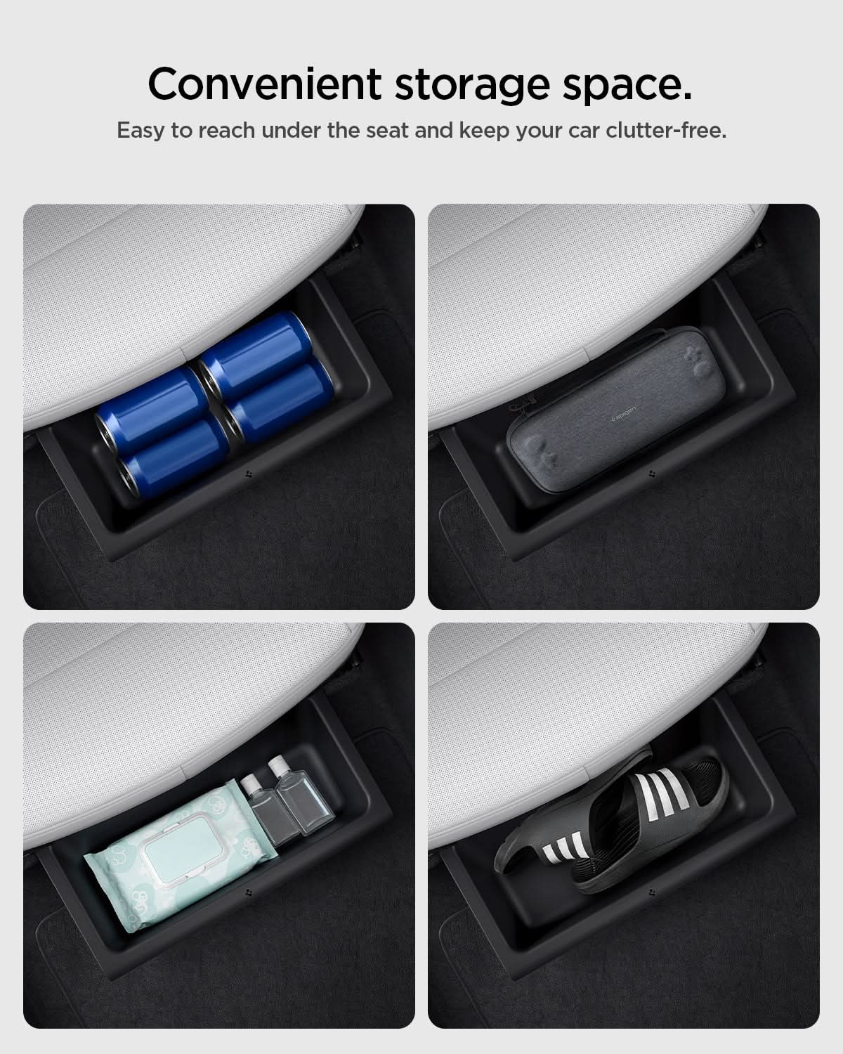 ACP10638 - Model Y Juniper (2025+) 1PK Underseat Organizer Box | TO222J showing convenient storage space.