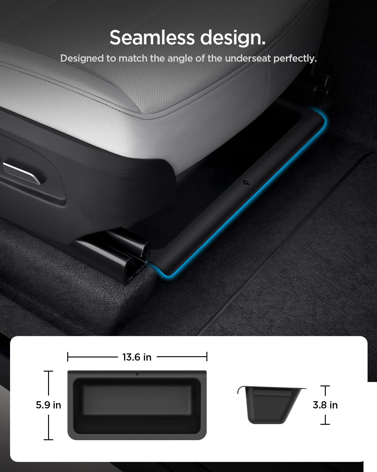 ACP10638 - Model Y Juniper (2025+) 1PK Underseat Organizer Box | TO222J showing seamless design. designed to match the angle of the underseat perfectly