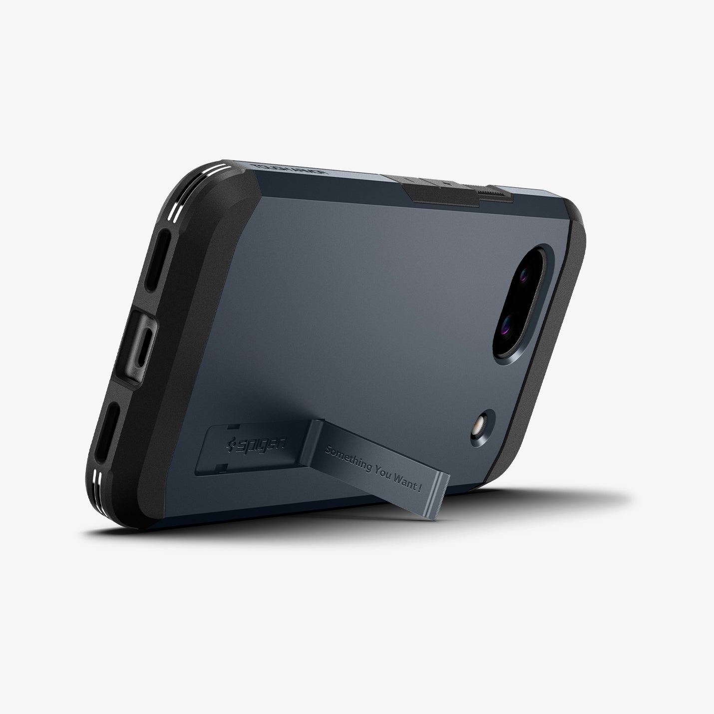 ACS07265 - Pixel 8a Case Tough Armor in Metal Slate showing the back, partial side and bottom with a built-in propped up kickstand