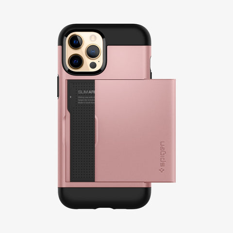 ACS01624 - iPhone 12 Pro Max Case Slim Armor CS in rose gold showing the back with card slot slightly open