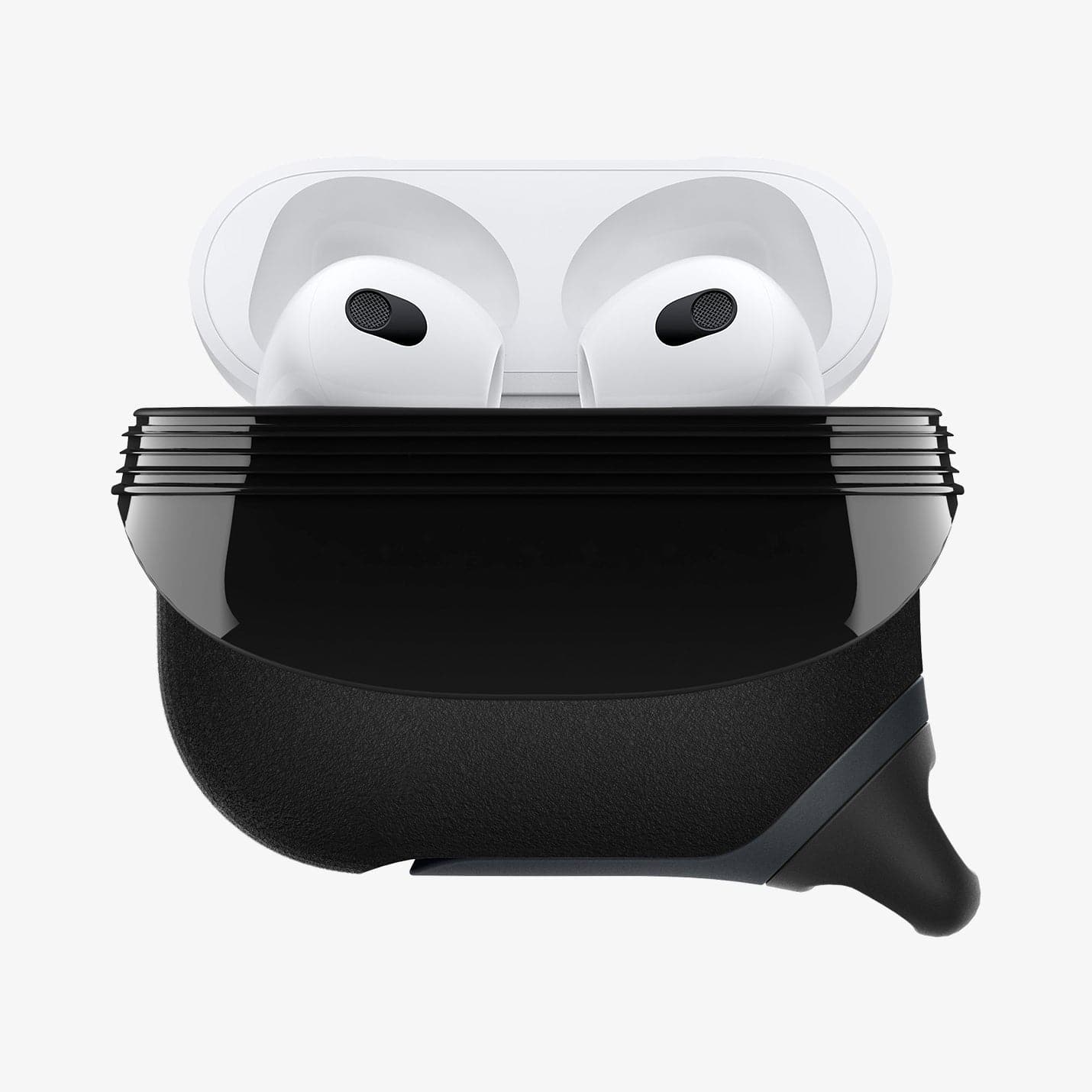 ASD01990 - Apple AirPods 3 Case Slim Armor IP in black showing the front flap open and AirPods inside