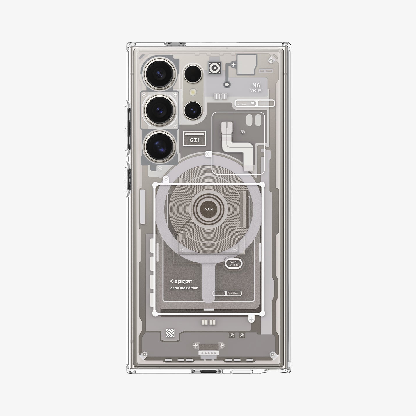 ACS07624 - Galaxy S24 Ultra Case Ultra Hybrid Metal Ring Zero One (MagFit) in Natural Titanium showing the back