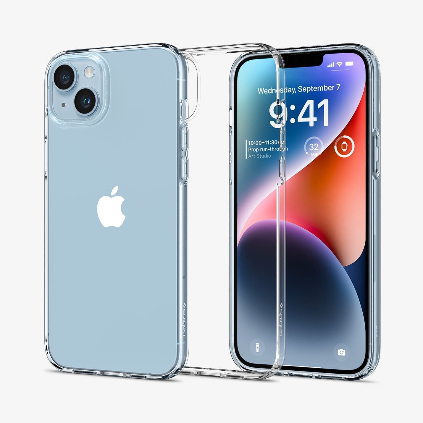 ACS05033 - iPhone 14 Case Liquid Crystal in crystal clear showing the back, inside and front