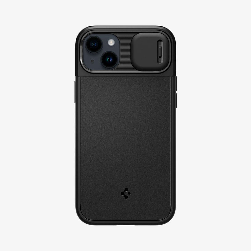 ACS05070 - iPhone 14 Case Optik Armor (MagFit) in black showing the back with optik lens slot open