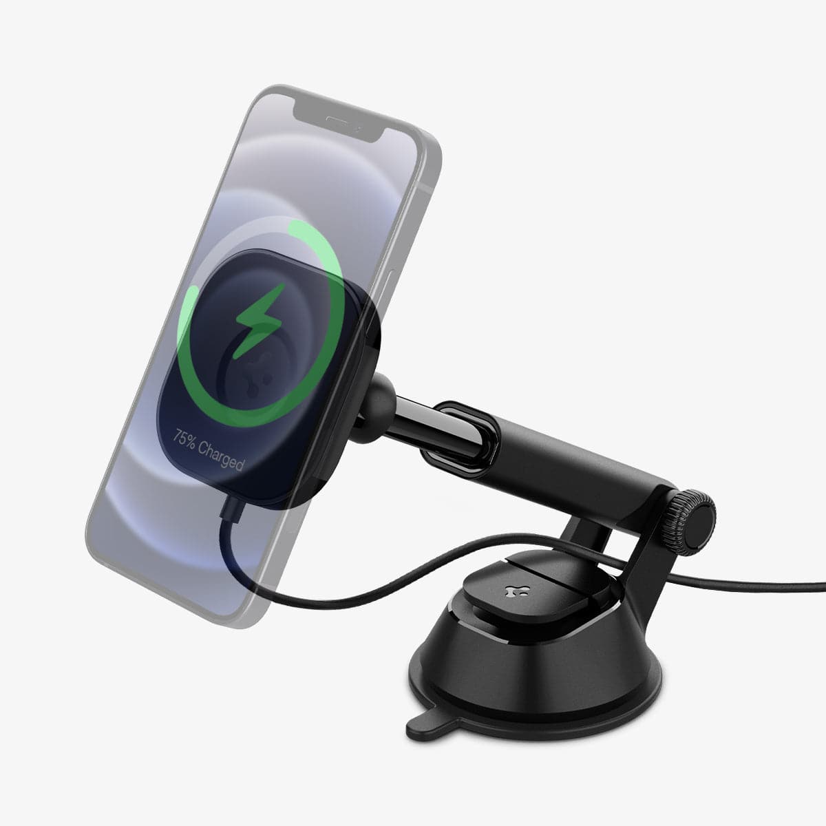 ACP02616 - OneTap Pro Wireless Magnetic Car Charger Dashboard (MagFit) showing the front and side with silhouette of phone connected