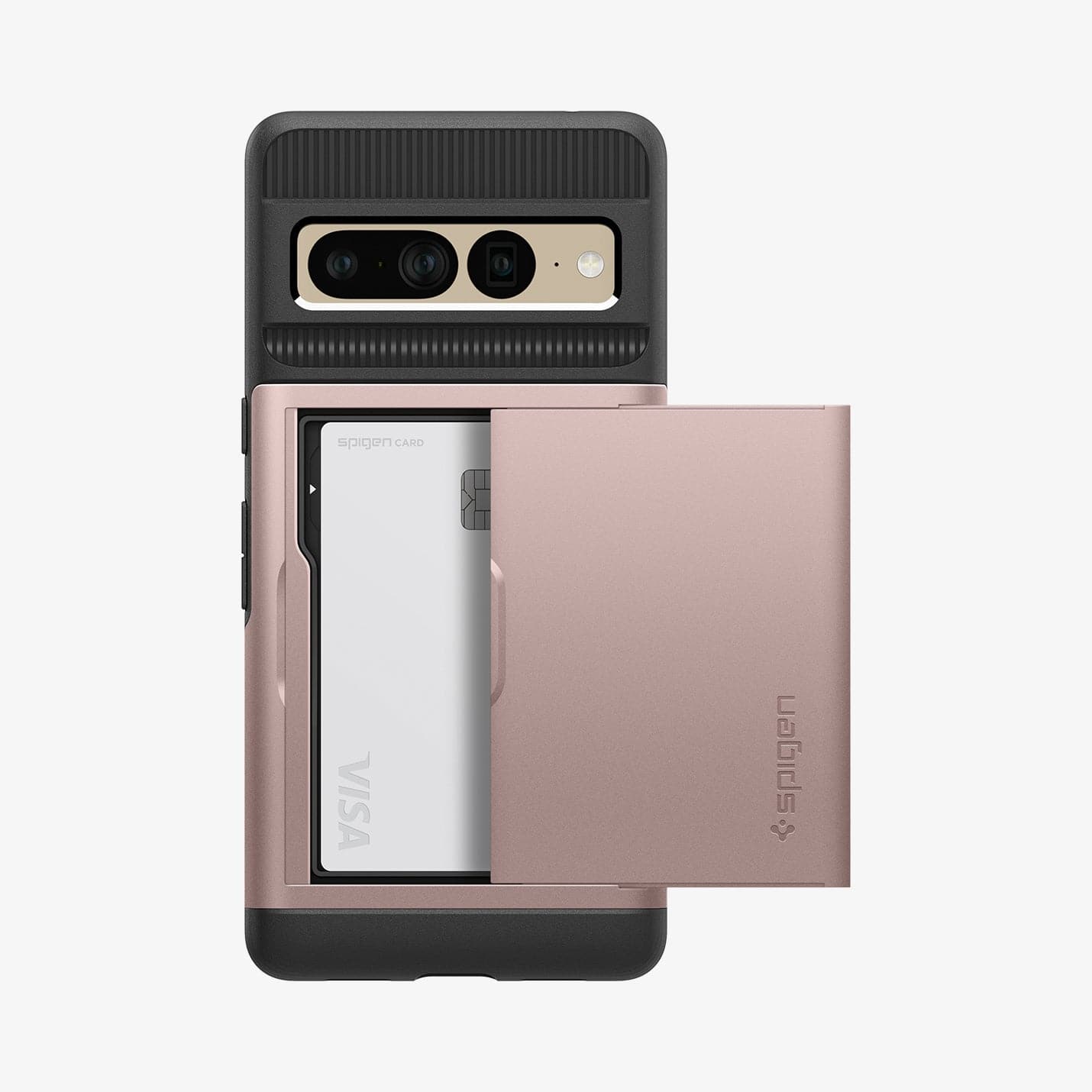 ACS04732 - Pixel 7 Pro Case Slim Armor CS in rose gold showing the back with card in slot