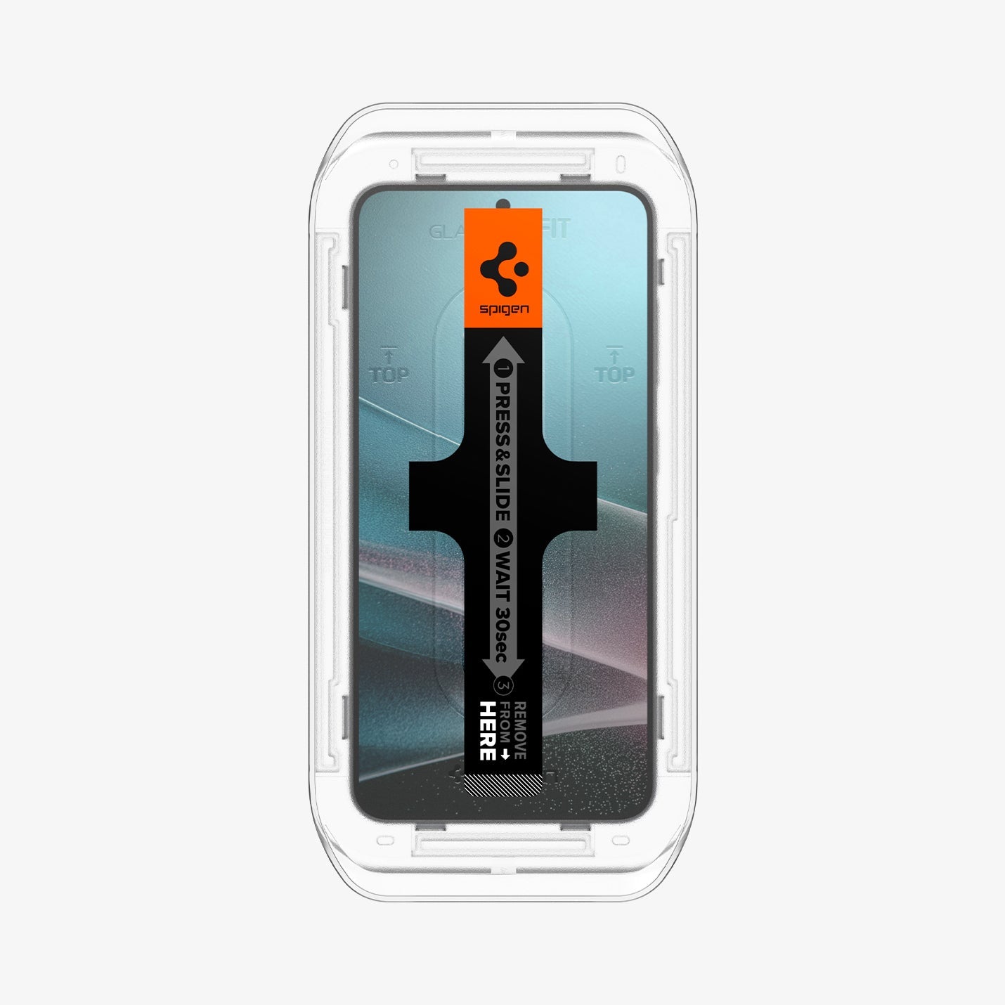 AGL07430 - Galaxy S25 Plus GLAS.tR EZ Fit in Clear showing the front of the alignment tray