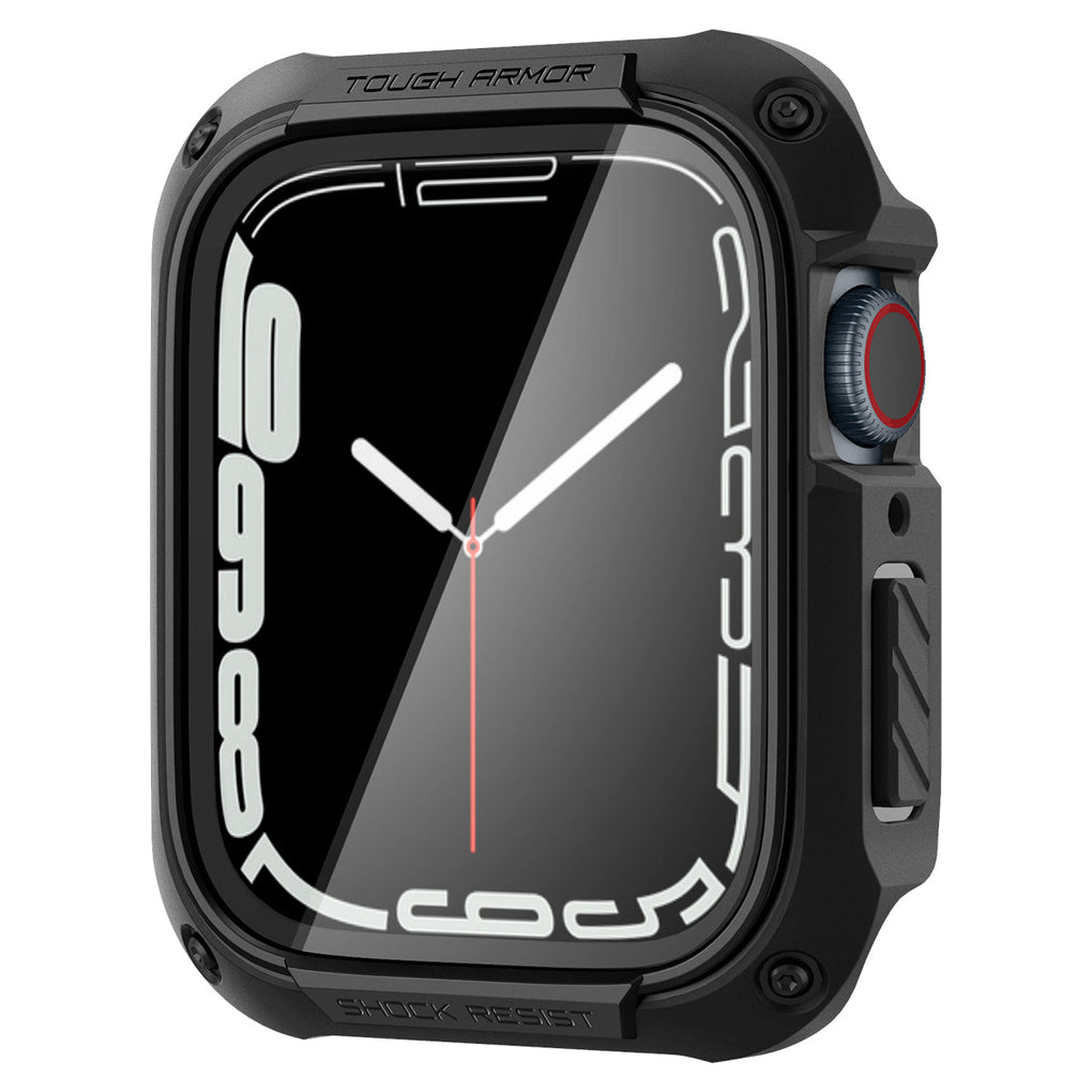 Apple Watch Series (45mm) Case Tough Armor in black showing the front and partial side