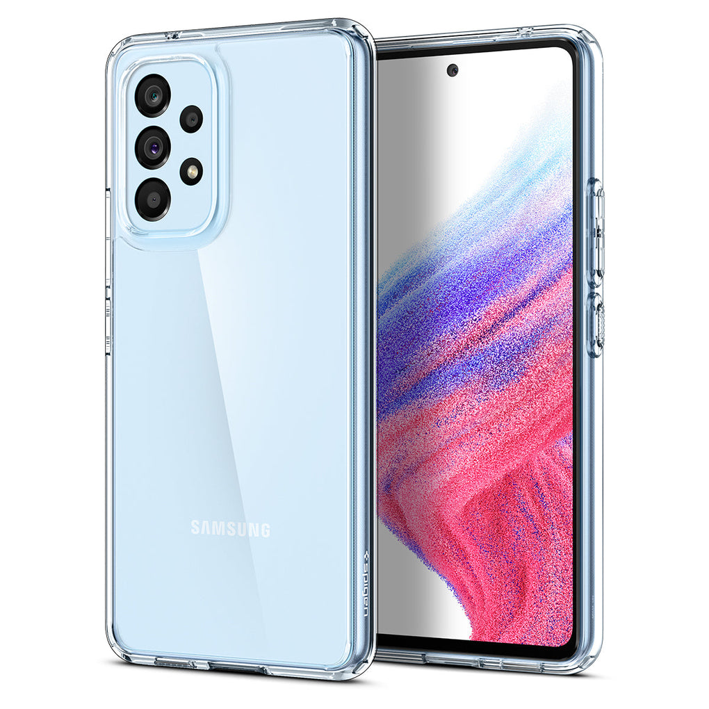 Galaxy A53 5G Case Ultra Hybrid in crystal clear showing the back and front